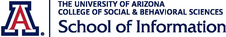 University of Arizona School of Information logo. A large capital A in red with a blue outline, and The University of Arizona College of Social and Behavioral Sciences over School of Information in larger letters